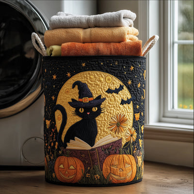 Moonlight Cat Quilted Laundry Basket - Fabric Laundry Hamper - Housewarming Gift for Mom
