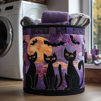 Black Cat Spell Quilted Laundry Basket - Fabric Laundry Hamper - Housewarming Gift for Mom