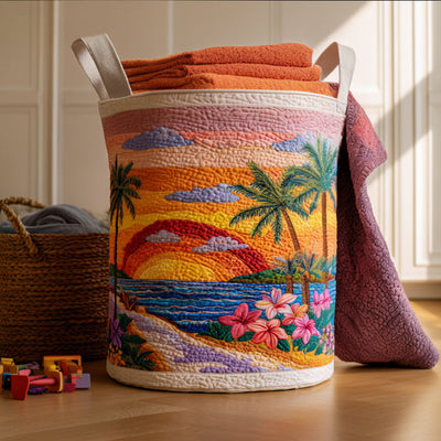 Sunset Tide Quilted Laundry Basket - Fabric Laundry Hamper - Housewarming Gift for Mom