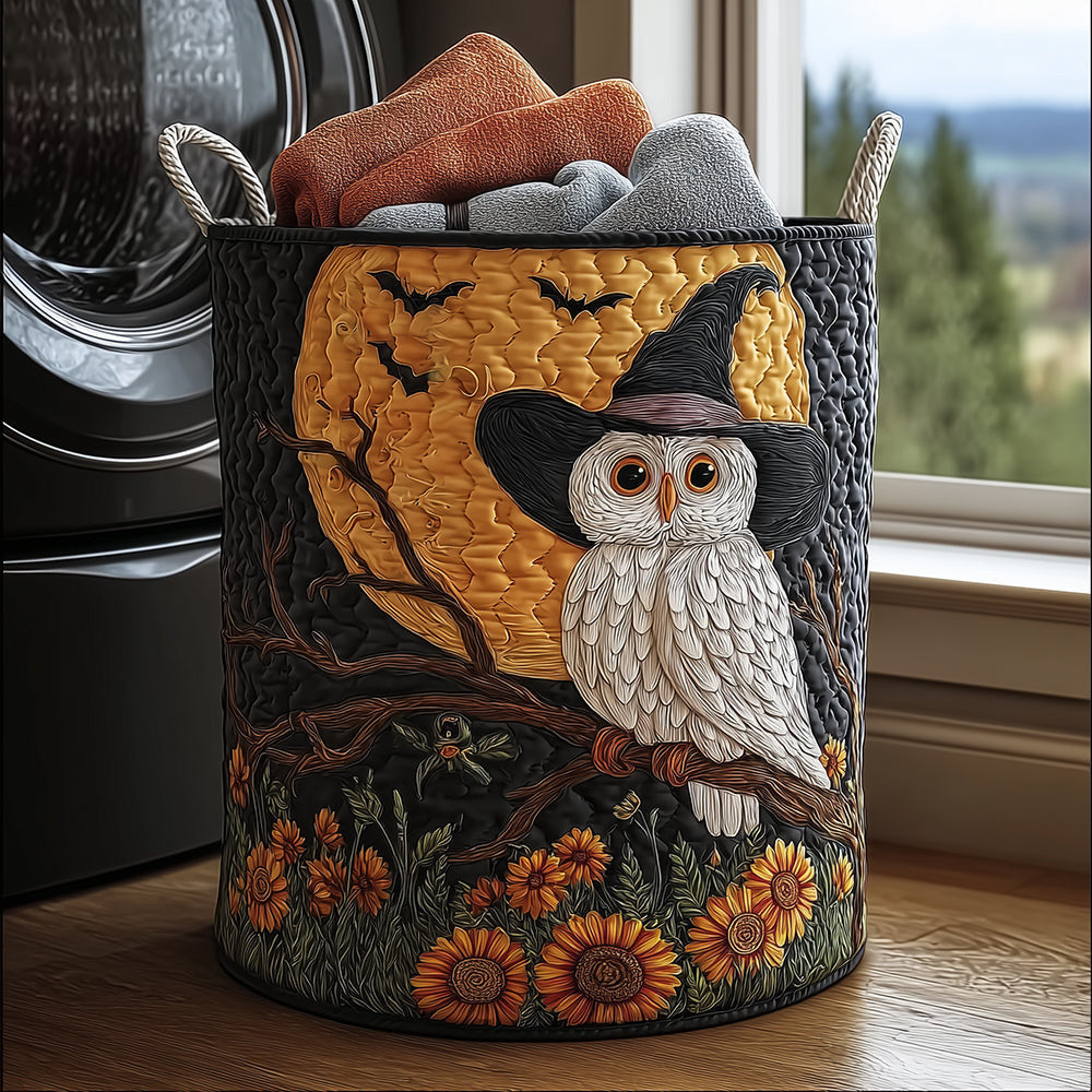 Snow Owl Halloween Quilted Laundry Basket - Fabric Laundry Hamper - Housewarming Gift for Mom