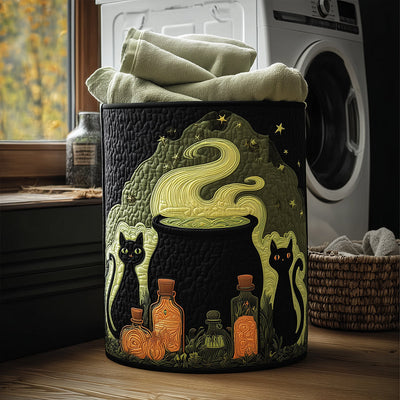 Halloween Cat Quilted Laundry Basket - Fabric Laundry Hamper - Housewarming Gift for Mom
