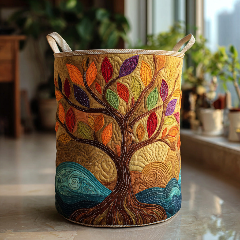 Harmony Roots Quilted Laundry Basket - Fabric Laundry Hamper - Housewarming Gift for Mom