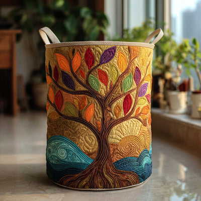 Harmony Roots Quilted Laundry Basket - Fabric Laundry Hamper - Housewarming Gift for Mom