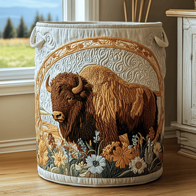 Bison Horizon Quilted Laundry Basket - Fabric Laundry Hamper - Housewarming Gift for Mom