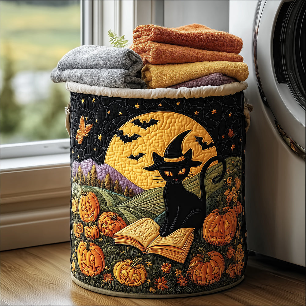 Black Cat Magic Quilted Laundry Basket - Fabric Laundry Hamper - Housewarming Gift for Mom
