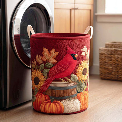 Cardinal Crest Quilted Laundry Basket - Fabric Laundry Hamper - Housewarming Gift for Mom