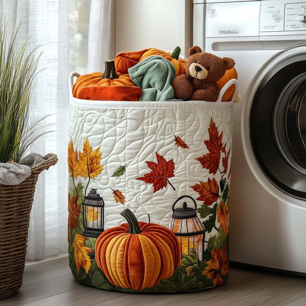 Harvest Glow Quilted Laundry Basket - Fabric Laundry Hamper - Housewarming Gift for Mom