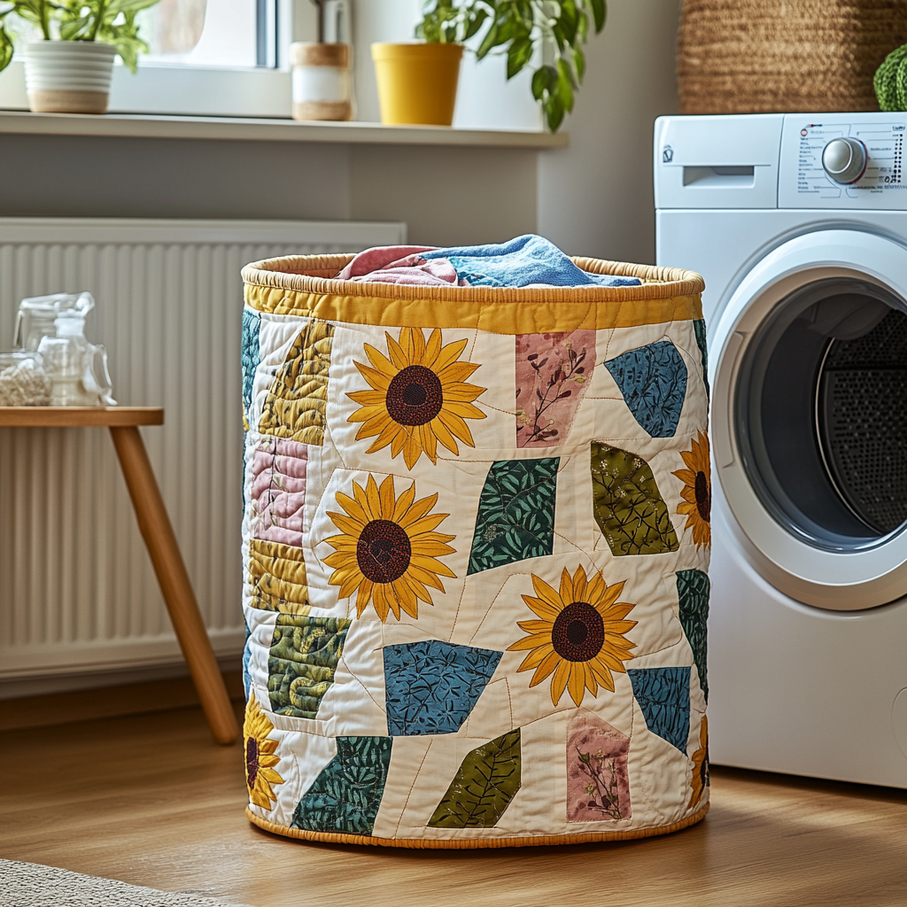 Rustic Bloom Quilted Laundry Basket - Fabric Laundry Hamper - Housewarming Gift for Mom