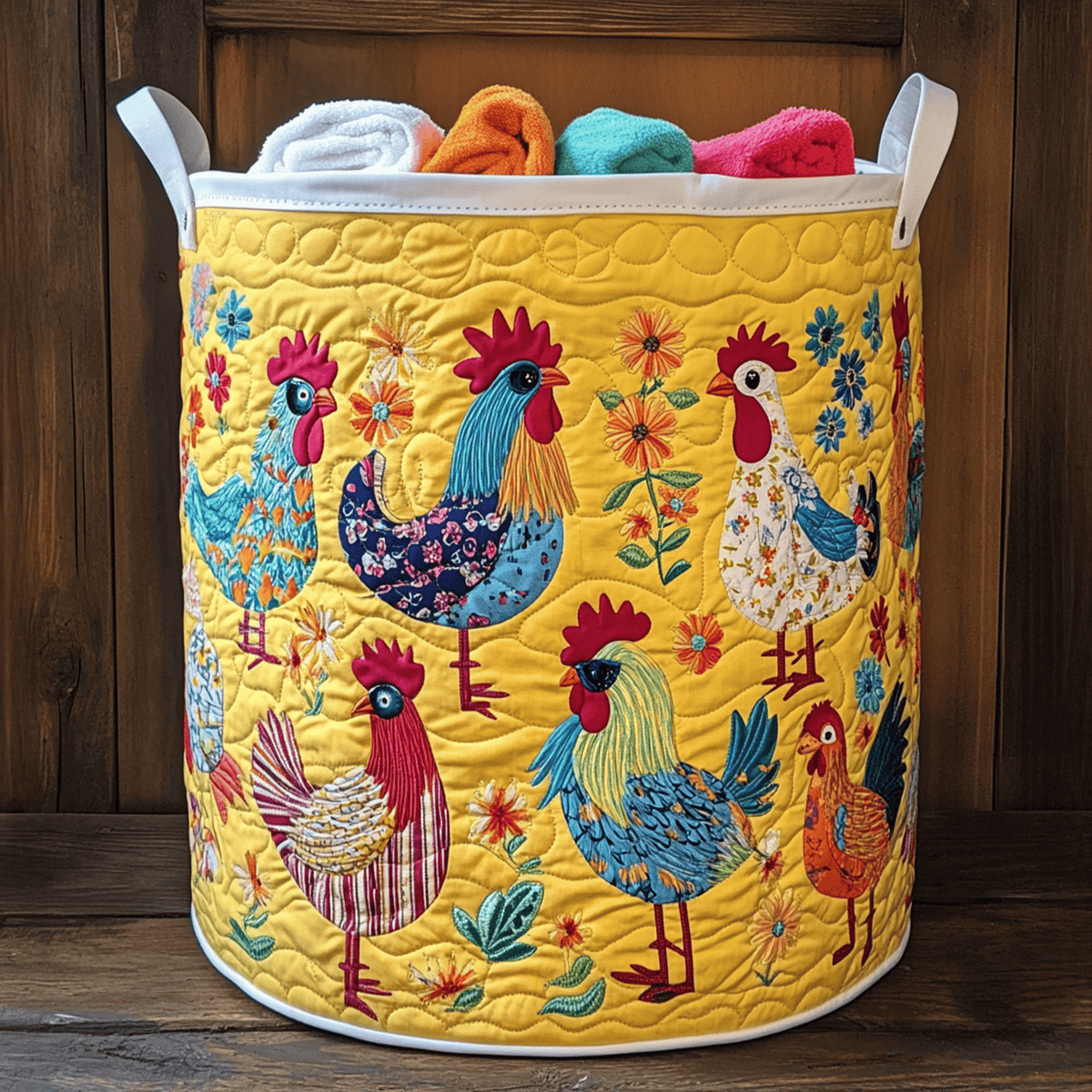 Chic Chickens Quilted Laundry Basket - Fabric Laundry Hamper - Housewarming Gift for Mom