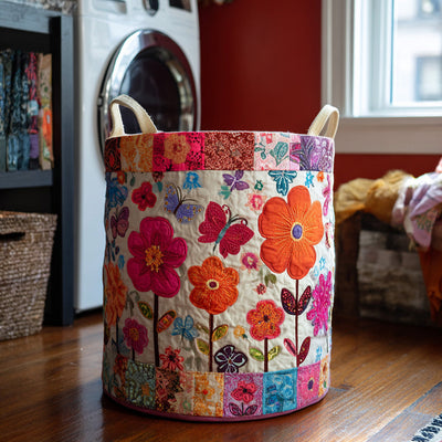 Garden Charm Quilted Laundry Basket - Fabric Laundry Hamper - Housewarming Gift for Mom
