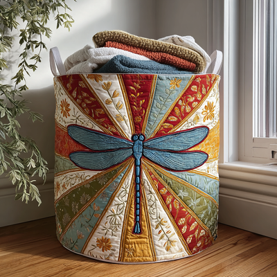Dragonfly Shine Quilted Laundry Basket - Fabric Laundry Hamper - Housewarming Gift for Mom