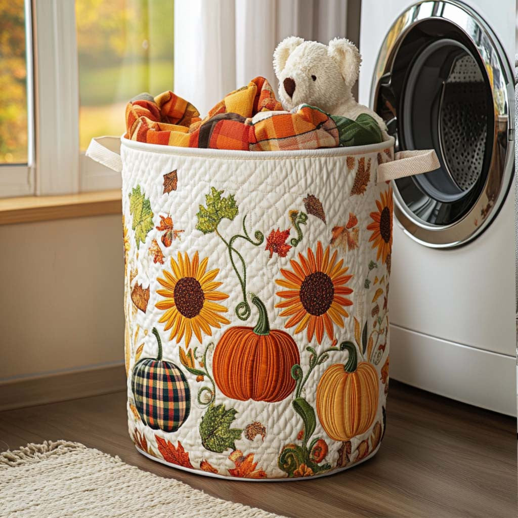 Falling Joy Quilted Laundry Basket - Fabric Laundry Hamper - Housewarming Gift for Mom
