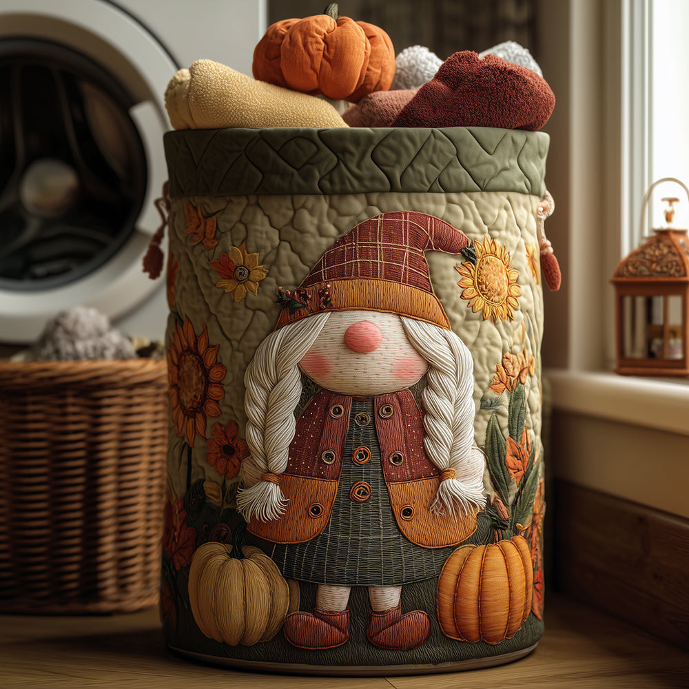 Cozy Gnome Quilted Laundry Basket - Fabric Laundry Hamper - Housewarming Gift for Mom