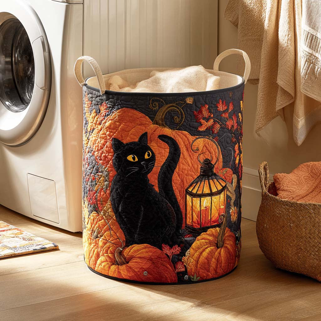 Night Prowler Quilted Laundry Basket - Fabric Laundry Hamper - Housewarming Gift for Mom