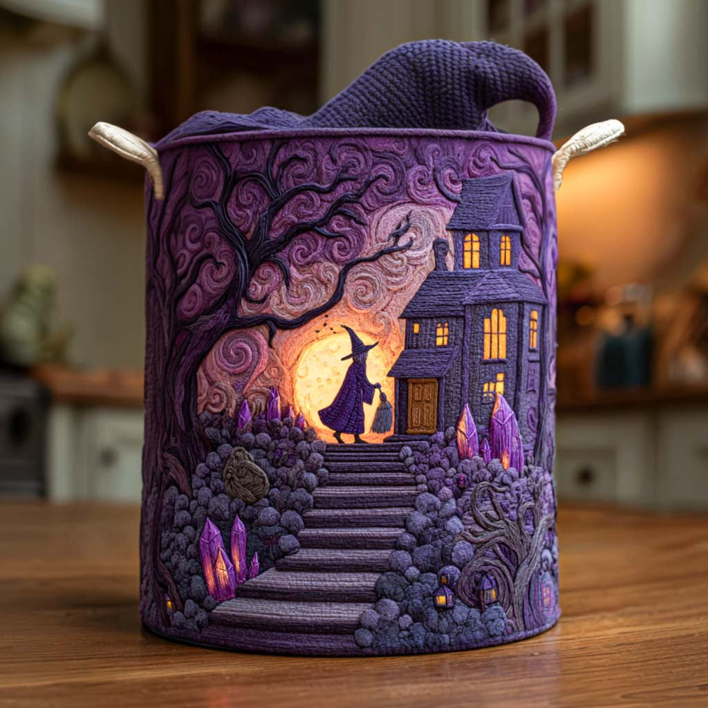 Bewitching Hour Quilted Laundry Basket - Fabric Laundry Hamper - Housewarming Gift for Mom
