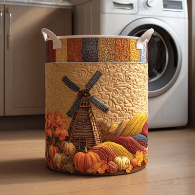 Autumn Breeze Fields Quilted Laundry Basket - Fabric Laundry Hamper - Housewarming Gift for Mom