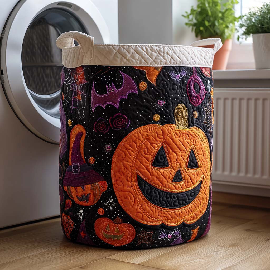 Pumpkin Patch Quilted Laundry Basket - Fabric Laundry Hamper - Housewarming Gift for Mom