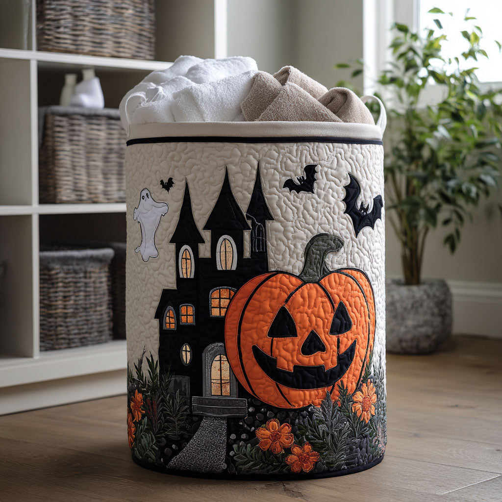 Spooky Patch Quilted Laundry Basket - Fabric Laundry Hamper - Housewarming Gift for Mom