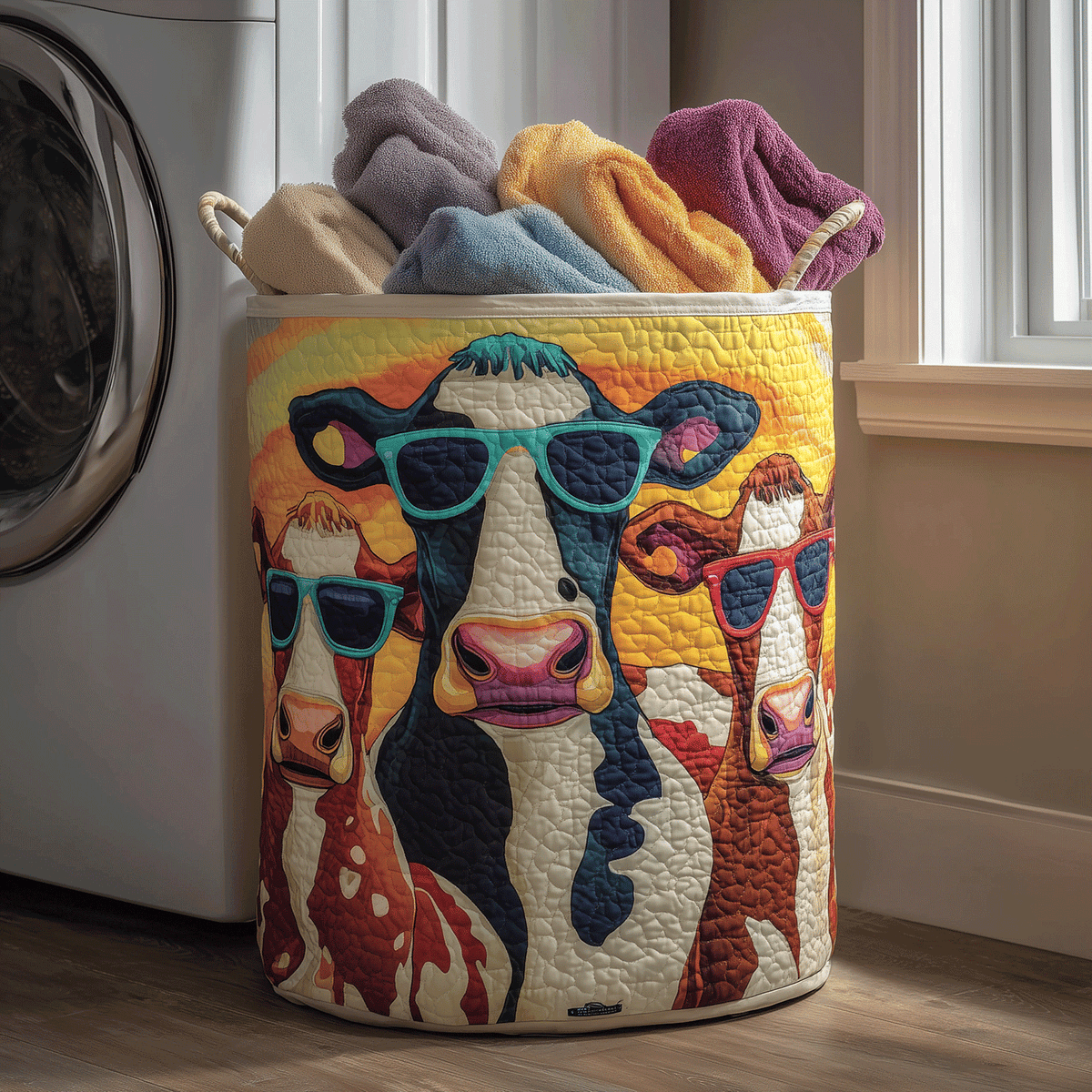Sassy Cow Quilted Laundry Basket - Fabric Laundry Hamper - Housewarming Gift for Mom