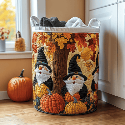 Cozy Gnome Quilted Laundry Basket - Fabric Laundry Hamper - Housewarming Gift for Mom