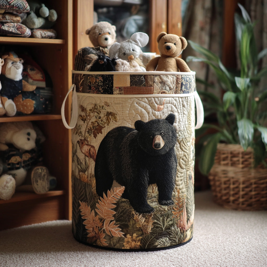 Shadow Bear Quilted Laundry Basket - Fabric Laundry Hamper - Housewarming Gift for Mom