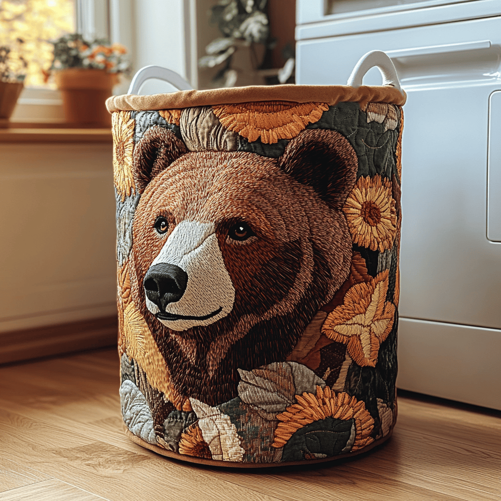 Bear Stream Quilted Laundry Basket - Fabric Laundry Hamper - Housewarming Gift for Mom