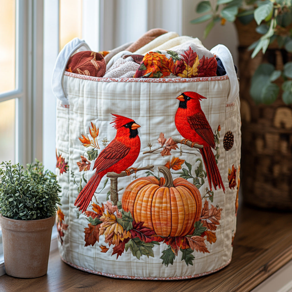 Autumn Cardinal Glow Quilted Laundry Basket - Fabric Laundry Hamper - Housewarming Gift for Mom