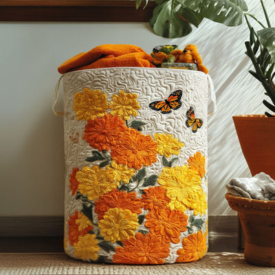 Sacred Marigold Quilted Laundry Basket - Fabric Laundry Hamper - Housewarming Gift for Mom