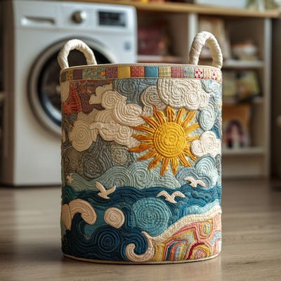Seabreeze Sun Quilted Laundry Basket - Fabric Laundry Hamper - Housewarming Gift for Mom