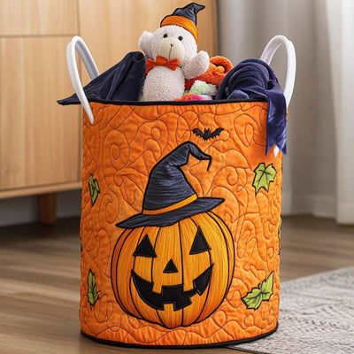 Pumpkin Patch Quilted Laundry Basket - Fabric Laundry Hamper - Housewarming Gift for Mom