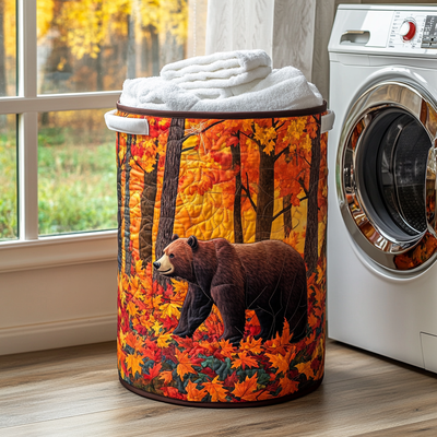Golden Bear Quilted Laundry Basket - Fabric Laundry Hamper - Housewarming Gift for Mom