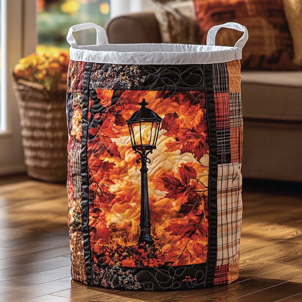 Lantern Path Quilted Laundry Basket - Fabric Laundry Hamper - Housewarming Gift for Mom