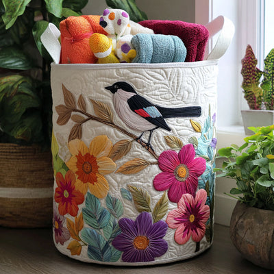 The Flowered Aviary Quilted Laundry Basket - Fabric Laundry Hamper - Housewarming Gift for Mom