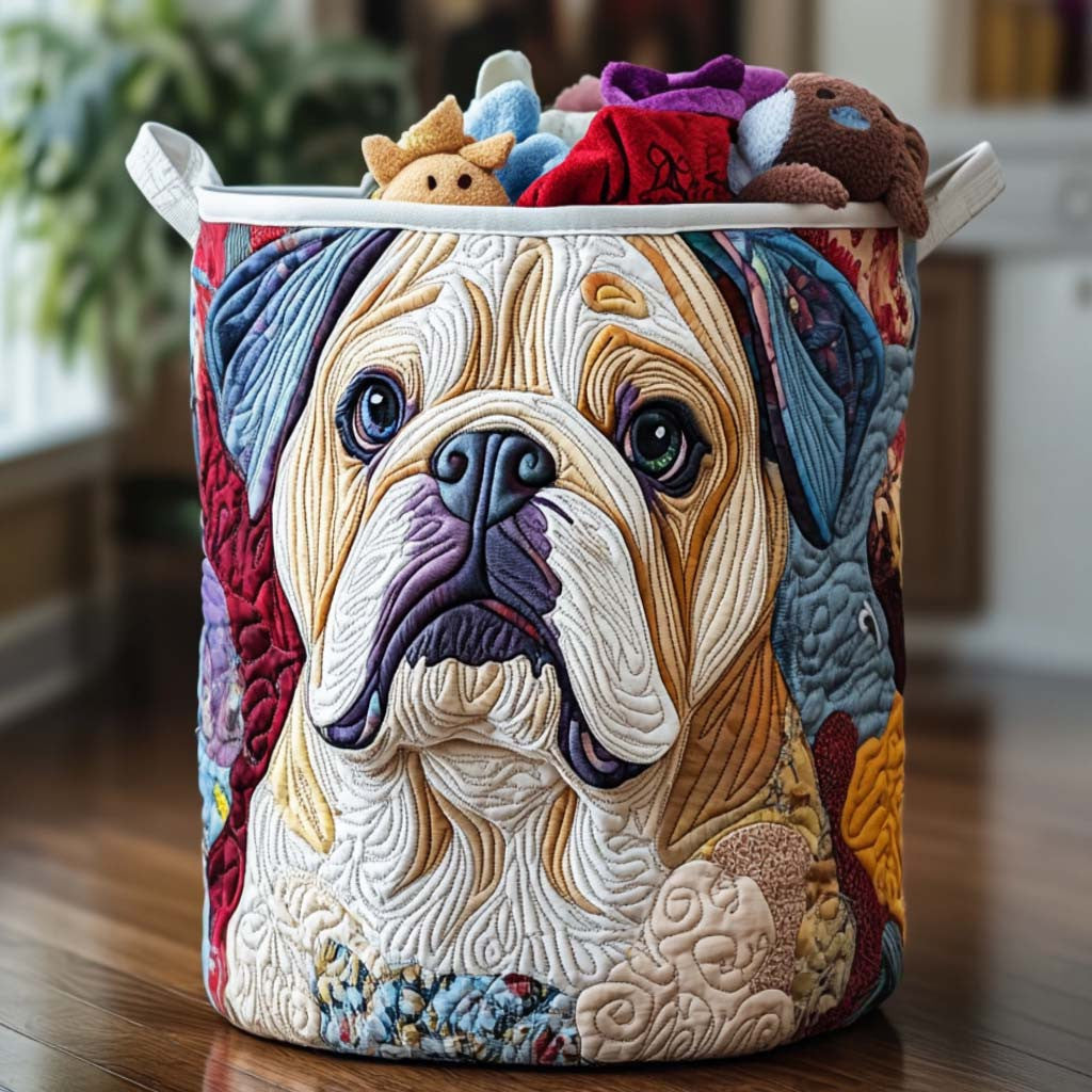 Bulldog Daydream Quilted Laundry Basket - Fabric Laundry Hamper - Housewarming Gift for Mom