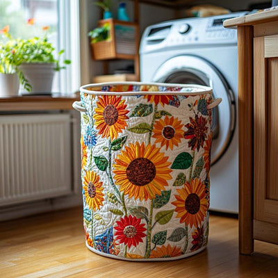 Golden Bloom Quilted Laundry Basket - Fabric Laundry Hamper - Housewarming Gift for Mom