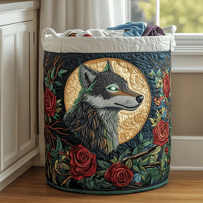Lone Wolf Quilted Laundry Basket - Fabric Laundry Hamper - Housewarming Gift for Mom