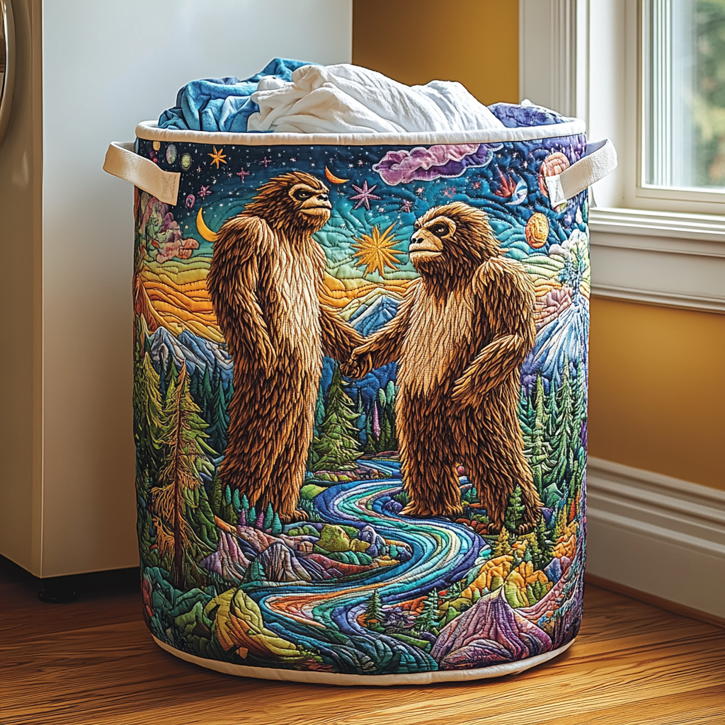 Bigfoot Spirit Quilted Laundry Basket - Fabric Laundry Hamper - Housewarming Gift for Mom