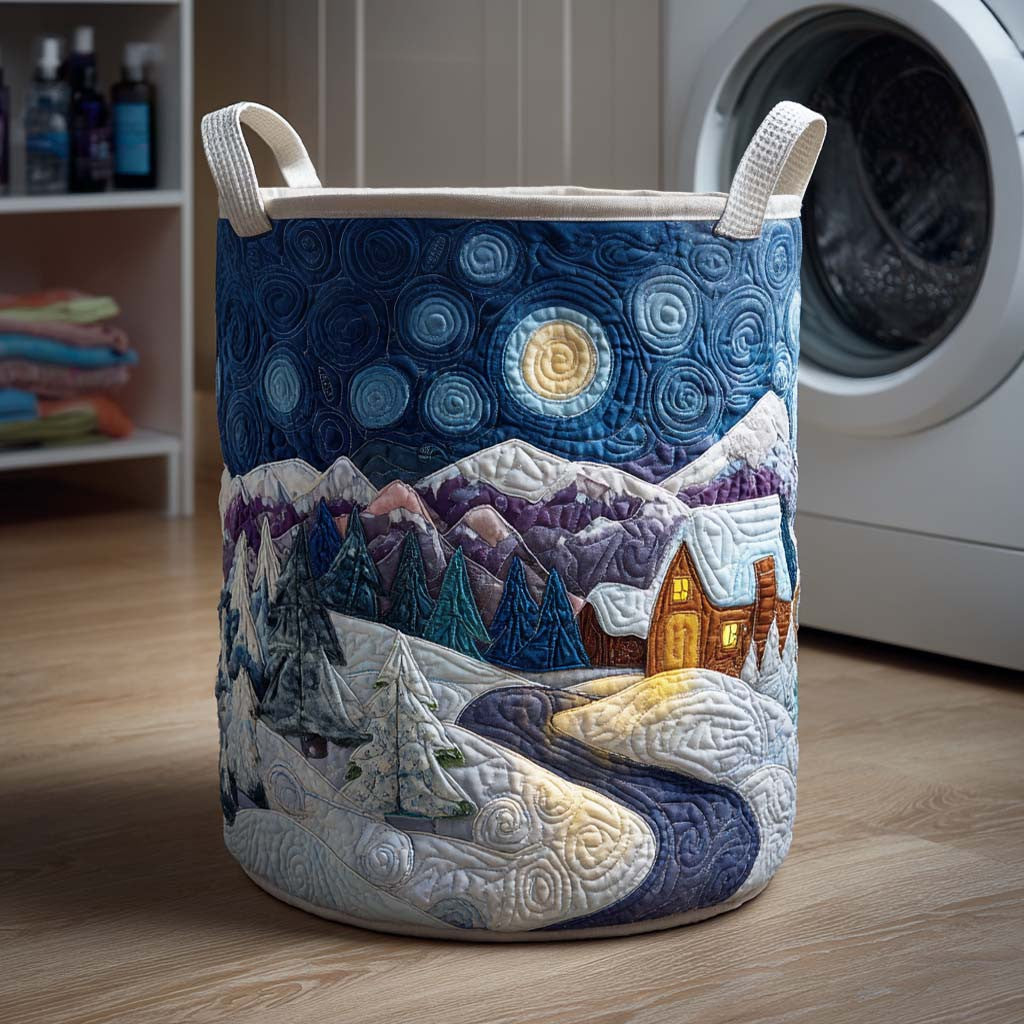 Snowy Ridge Quilted Laundry Basket - Fabric Laundry Hamper - Housewarming Gift for Mom