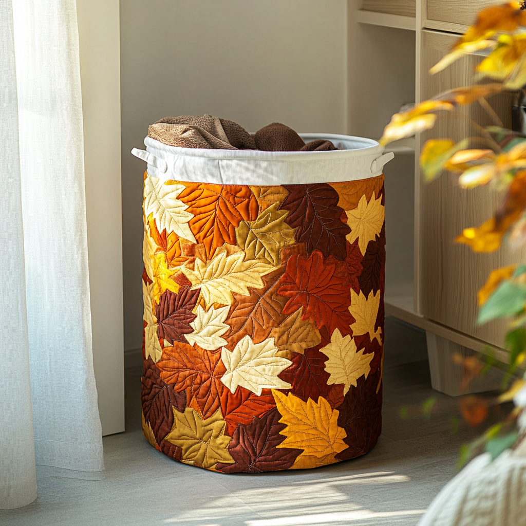 Forest Leaves Quilted Laundry Basket - Fabric Laundry Hamper - Housewarming Gift for Mom