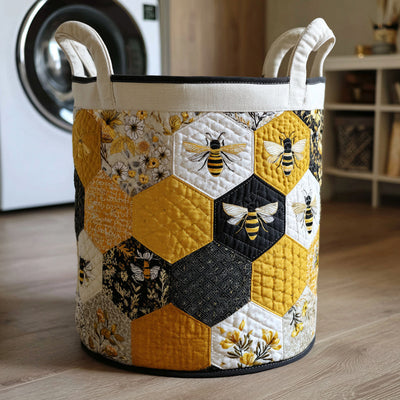 Honeycomb Bee Quilted Laundry Basket - Fabric Laundry Hamper - Housewarming Gift for Mom