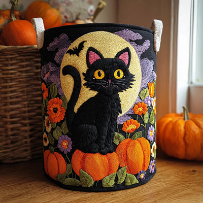 Twilight Meow Quilted Laundry Basket - Fabric Laundry Hamper - Housewarming Gift for Mom