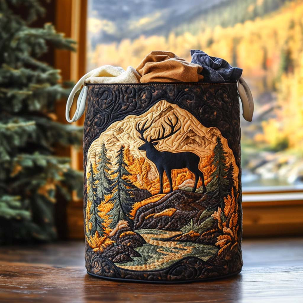 Elk Ridge Walk Quilted Laundry Basket - Fabric Laundry Hamper - Housewarming Gift for Mom