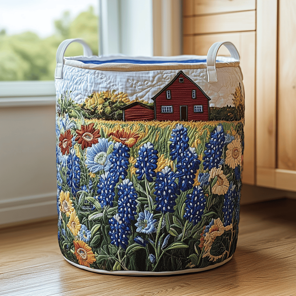 Quiet Field Quilted Laundry Basket - Fabric Laundry Hamper - Housewarming Gift for Mom