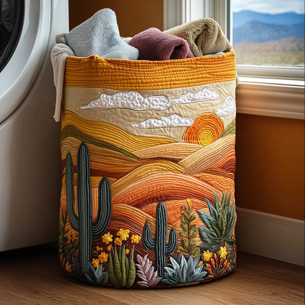 Blooming Dunes Quilted Laundry Basket - Fabric Laundry Hamper - Housewarming Gift for Mom