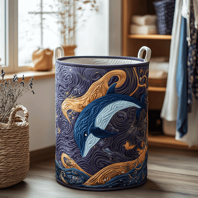 Dolphin Tide Quilted Laundry Basket - Fabric Laundry Hamper - Housewarming Gift for Mom