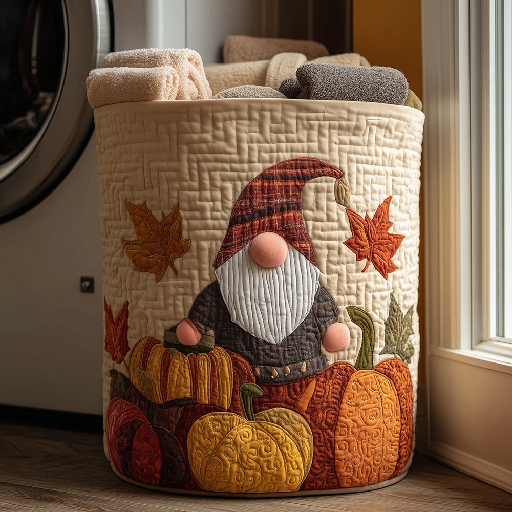 Autumn Gnome Quilted Laundry Basket - Fabric Laundry Hamper - Housewarming Gift for Mom