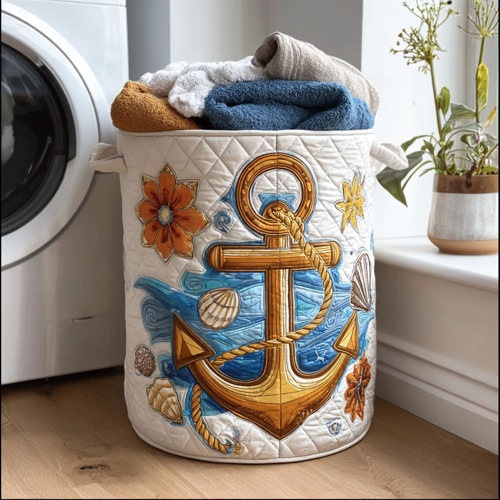 Sea Star Charm Quilted Laundry Basket - Fabric Laundry Hamper - Housewarming Gift for Mom