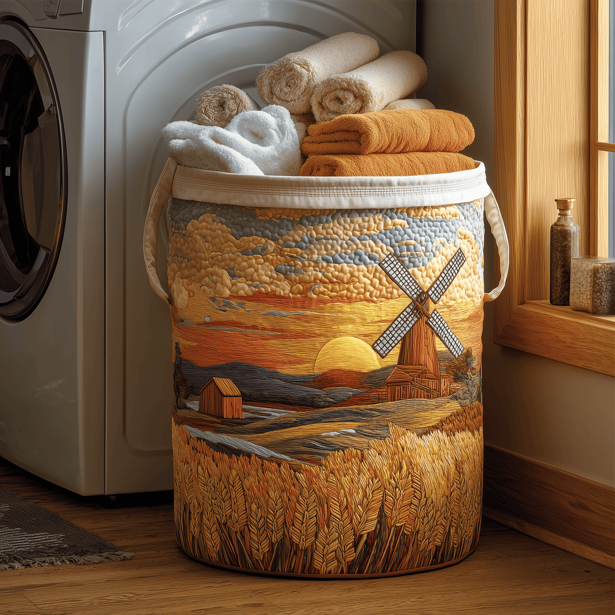 Harvest Glow Quilted Laundry Basket - Fabric Laundry Hamper - Housewarming Gift for Mom