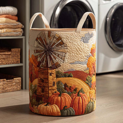 Golden Fall Vibes Quilted Laundry Basket - Fabric Laundry Hamper - Housewarming Gift for Mom