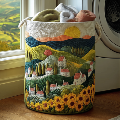 Sunny Fields Quilted Laundry Basket - Fabric Laundry Hamper - Housewarming Gift for Mom